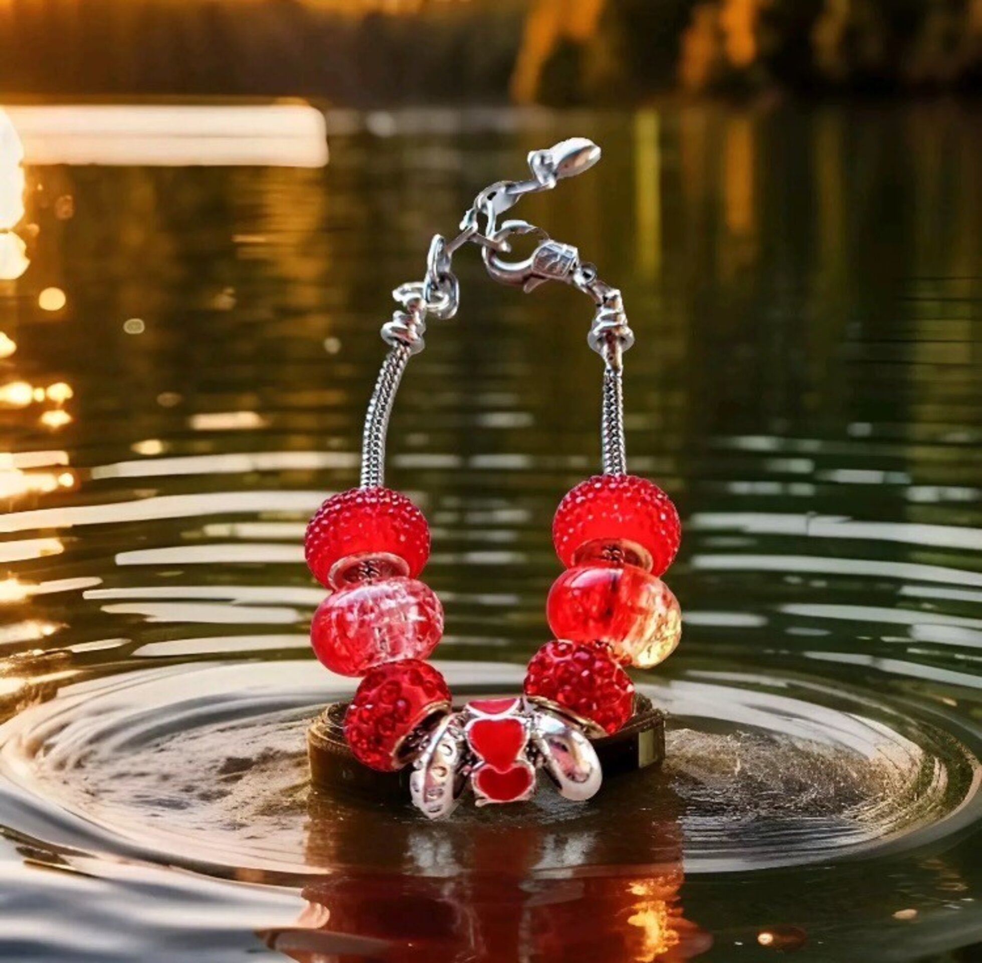 Pulsera de acero con Corazón rojo - 2