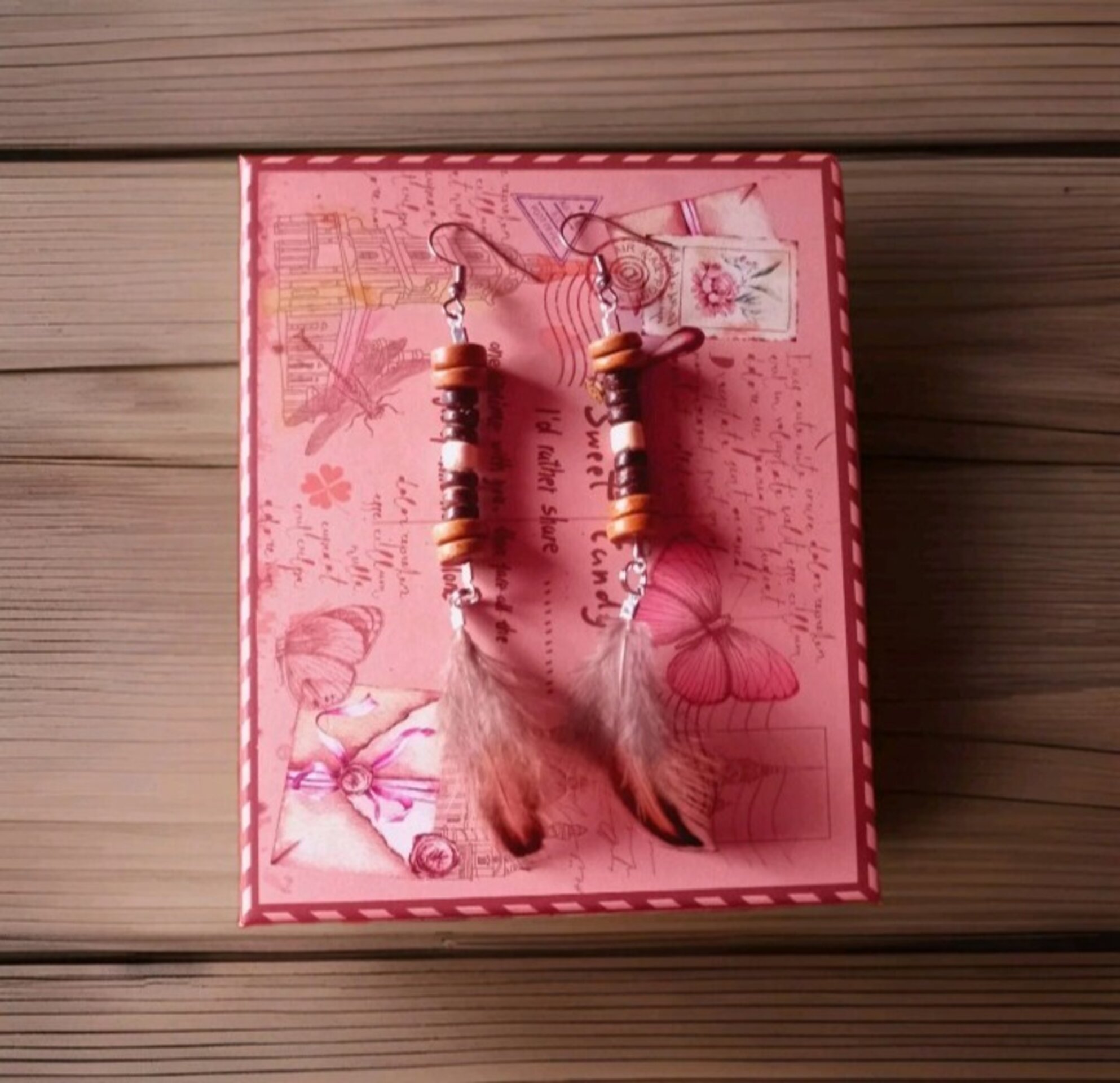 PENDIENTES BOHEMIOS PLUMA NATURAL BEIGE - 4