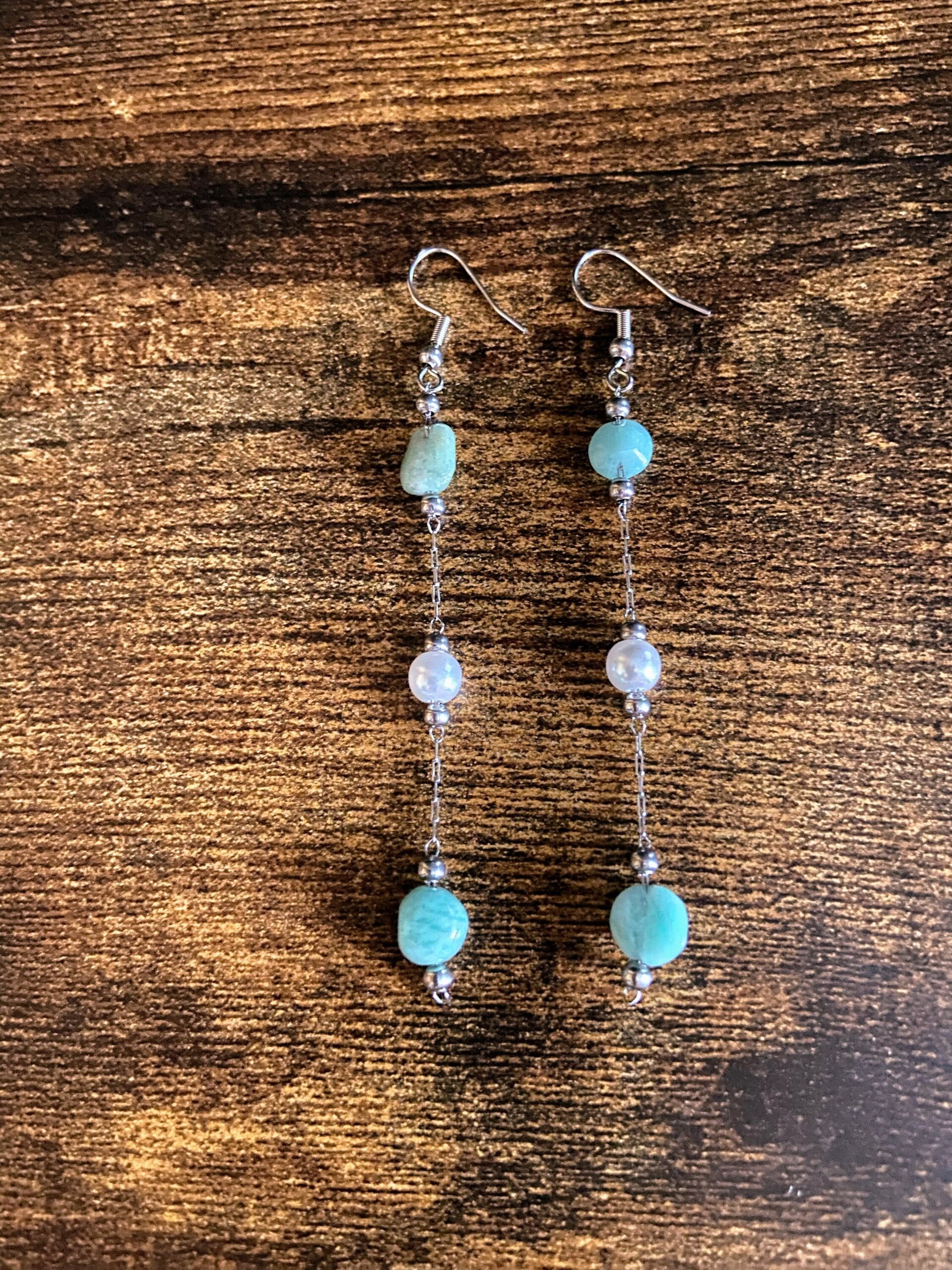 Pendientes de perlas y piedra Amazonita - 9