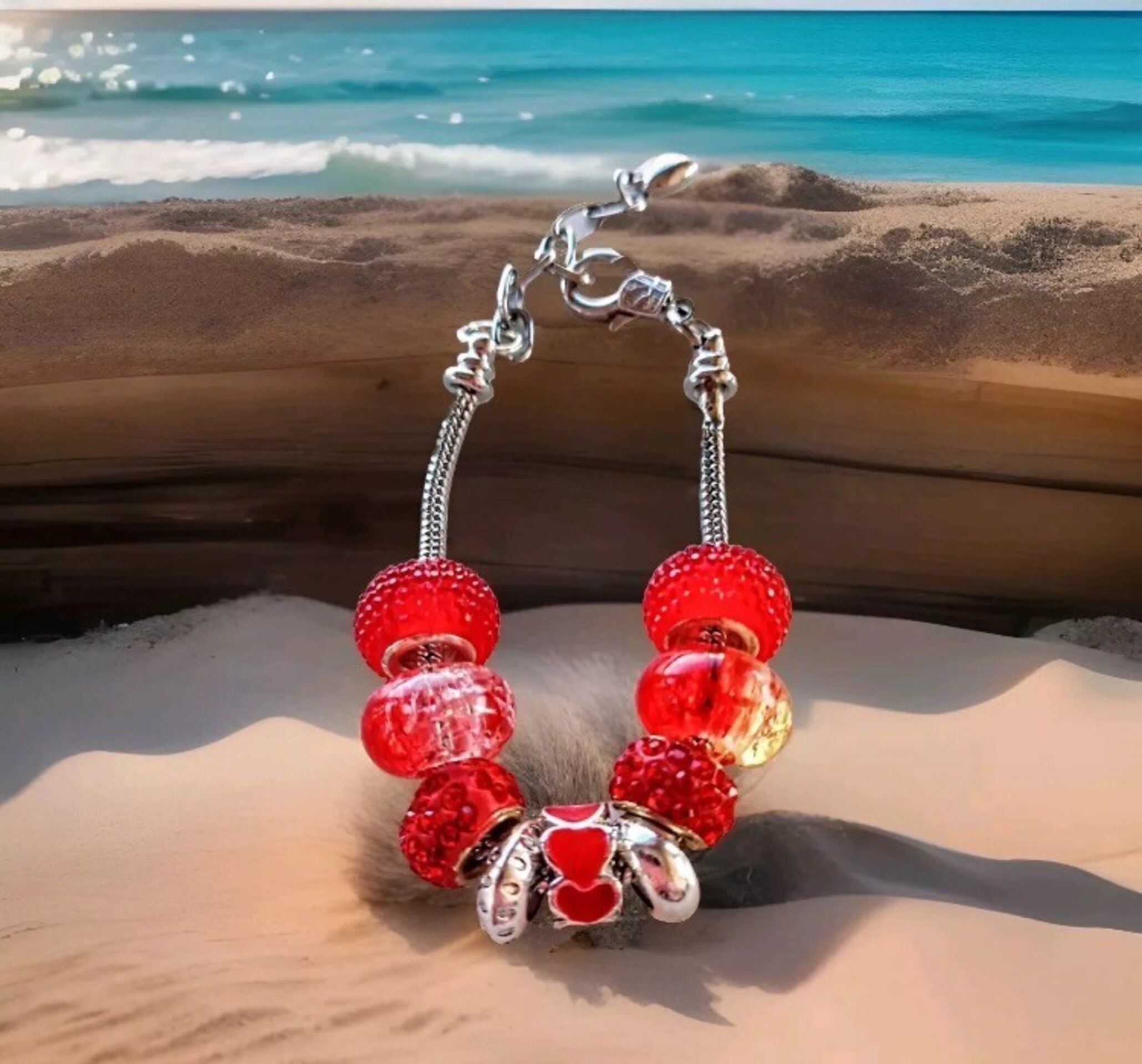 Pulsera de acero con Corazón rojo - 3