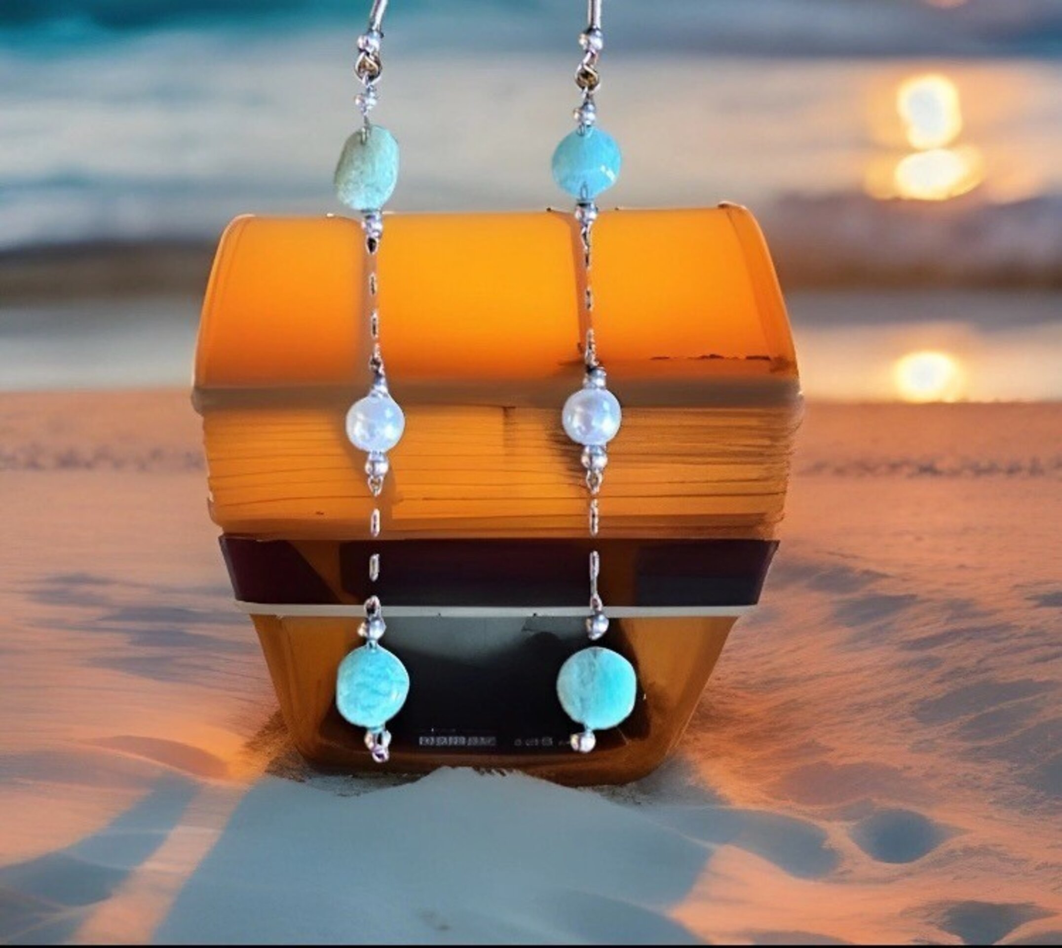 Pendientes de perlas y piedra Amazonita - 5