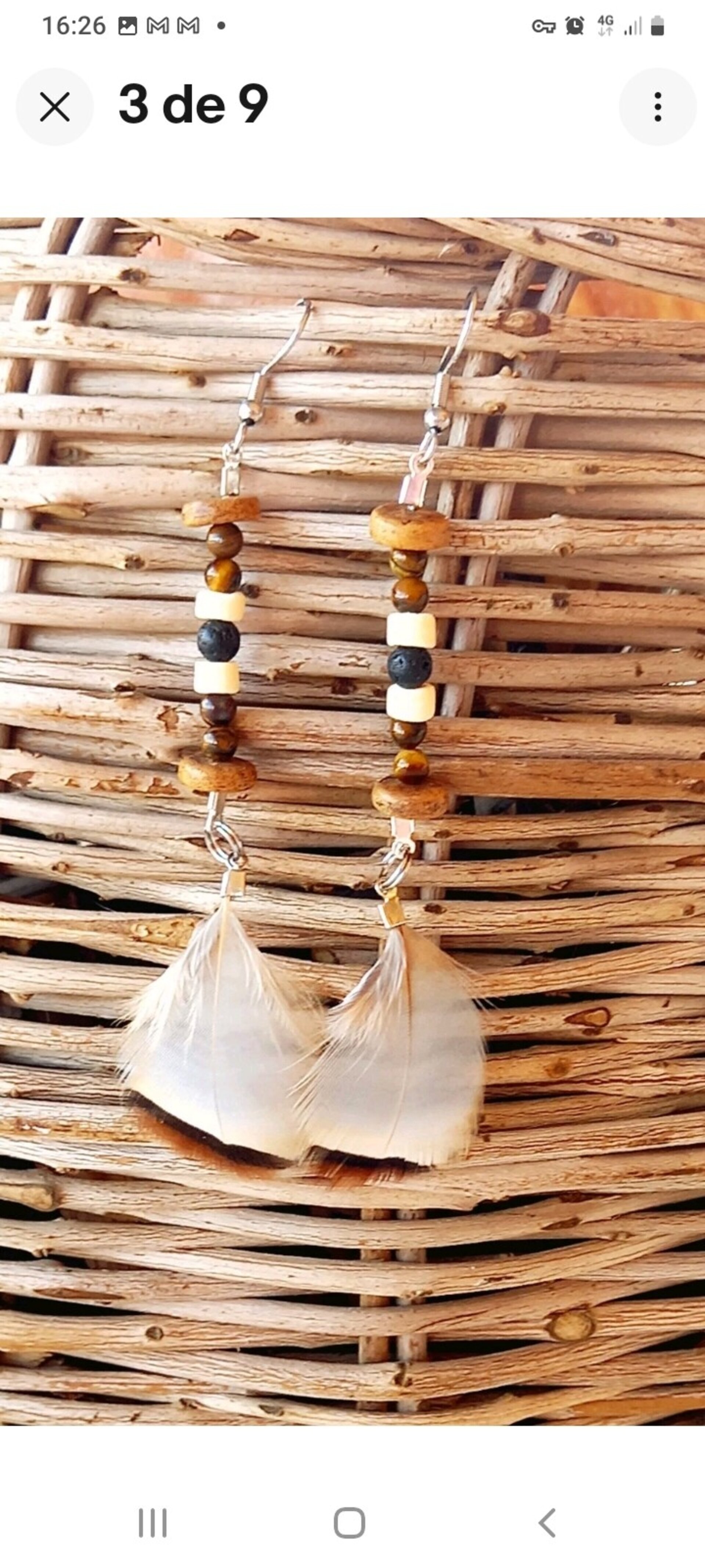 PENDIENTES BOHEMIOS PLUMA NATURAL GRIS PERDIZ - 6