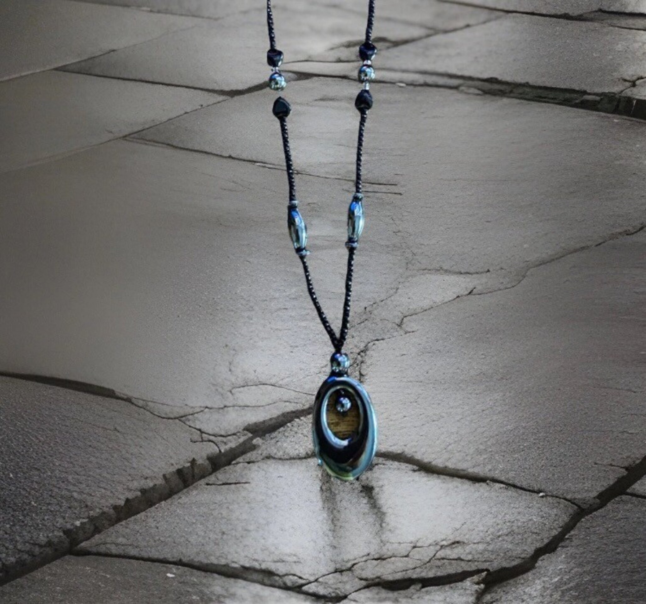 Collar colgante piedra hematita ovalada - 2