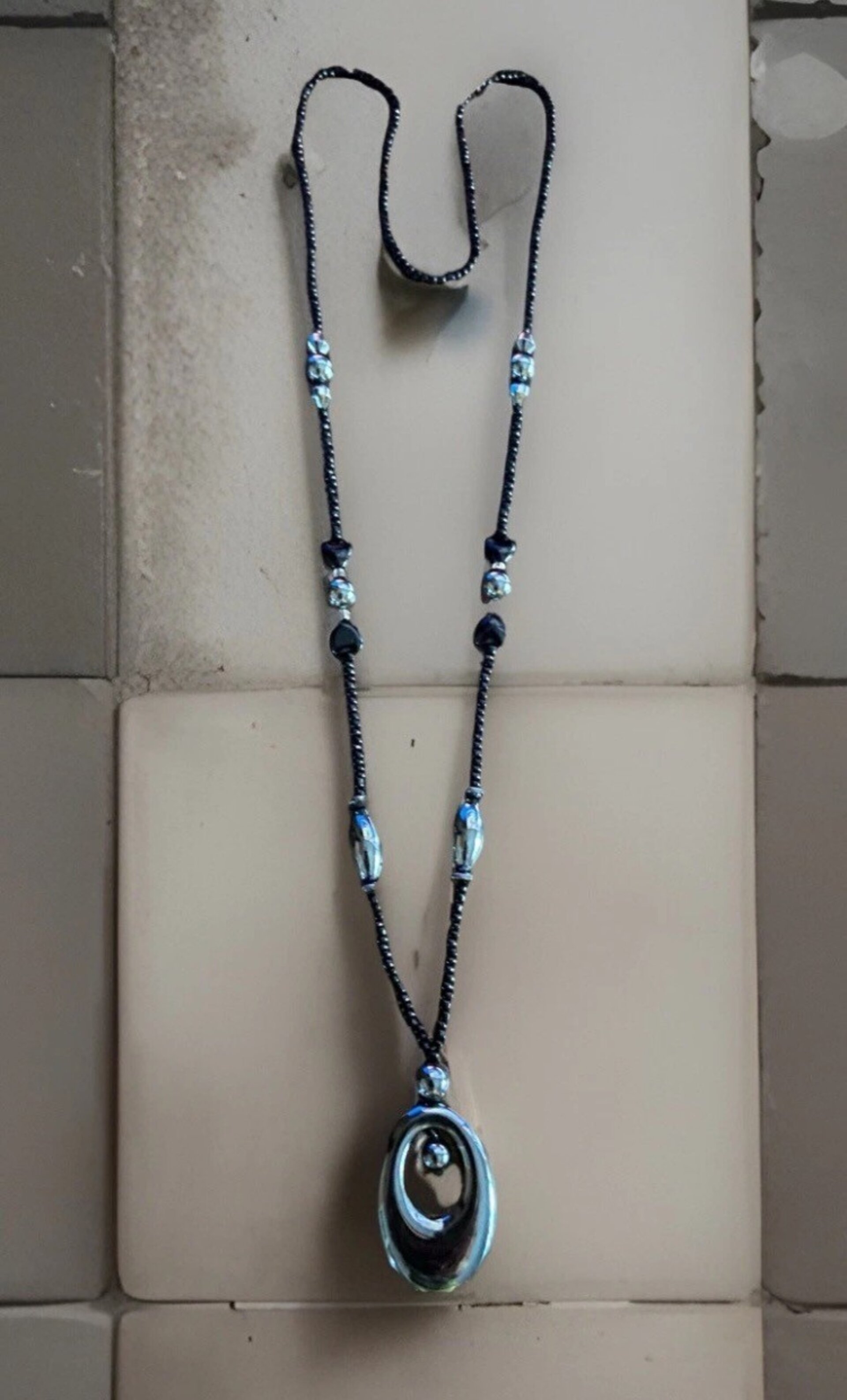 Collar colgante piedra hematita ovalada - 6