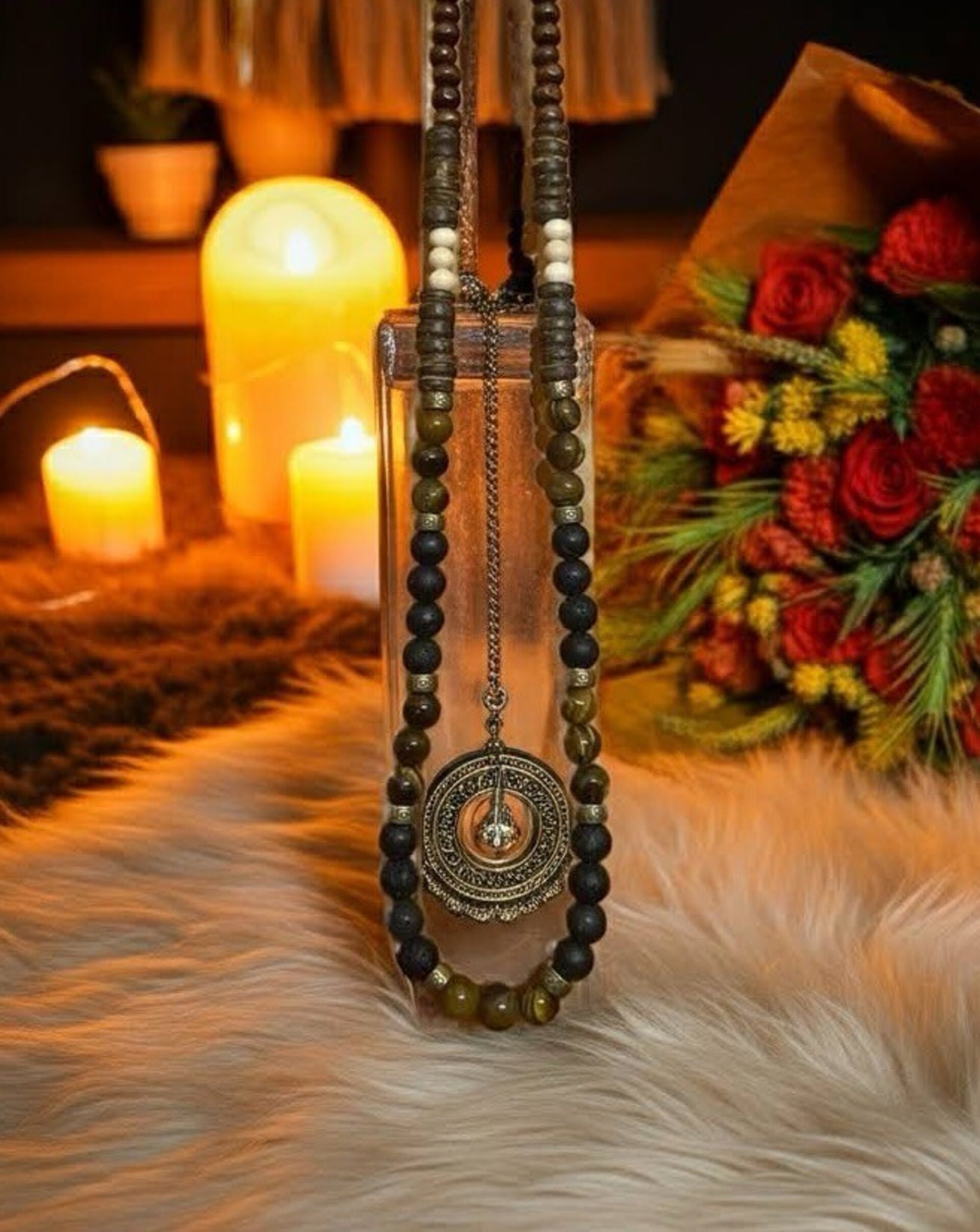 Collar bohemio para hombre piedra volcánica y ojo de tigre - 6