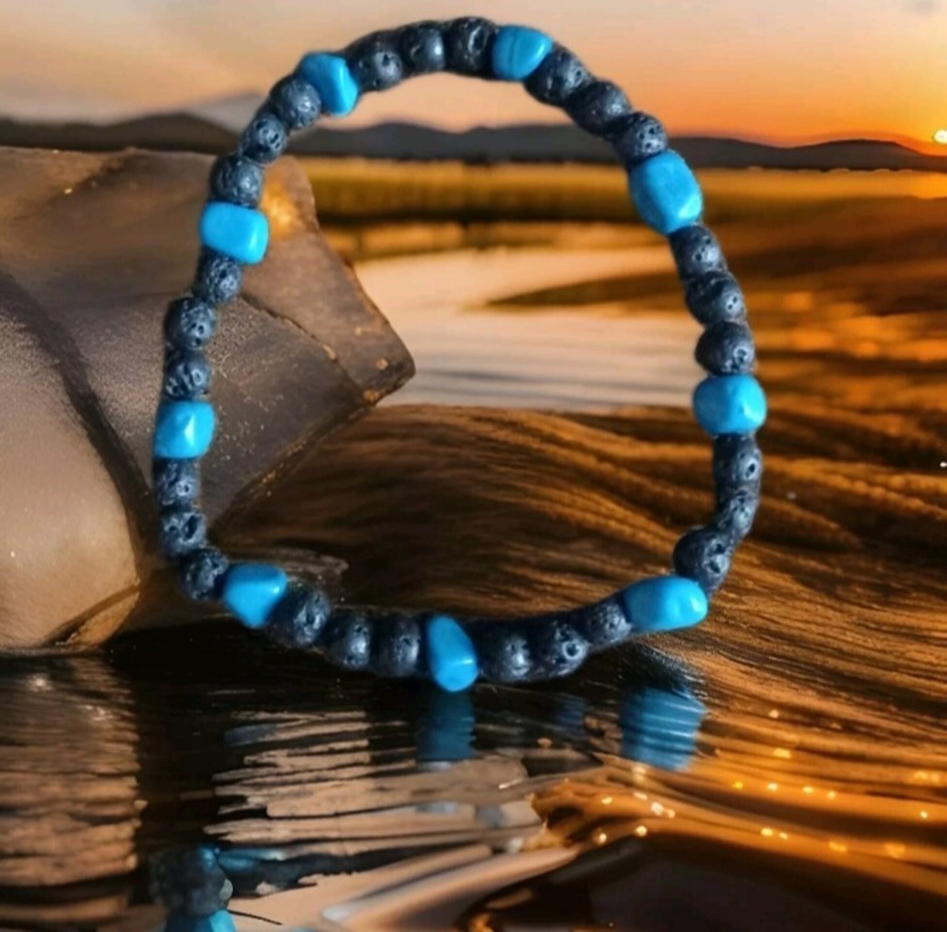 PULSERA PIEDRA VOLCÁNICA Y PIEDRA TURQUESA NATURAL - 3