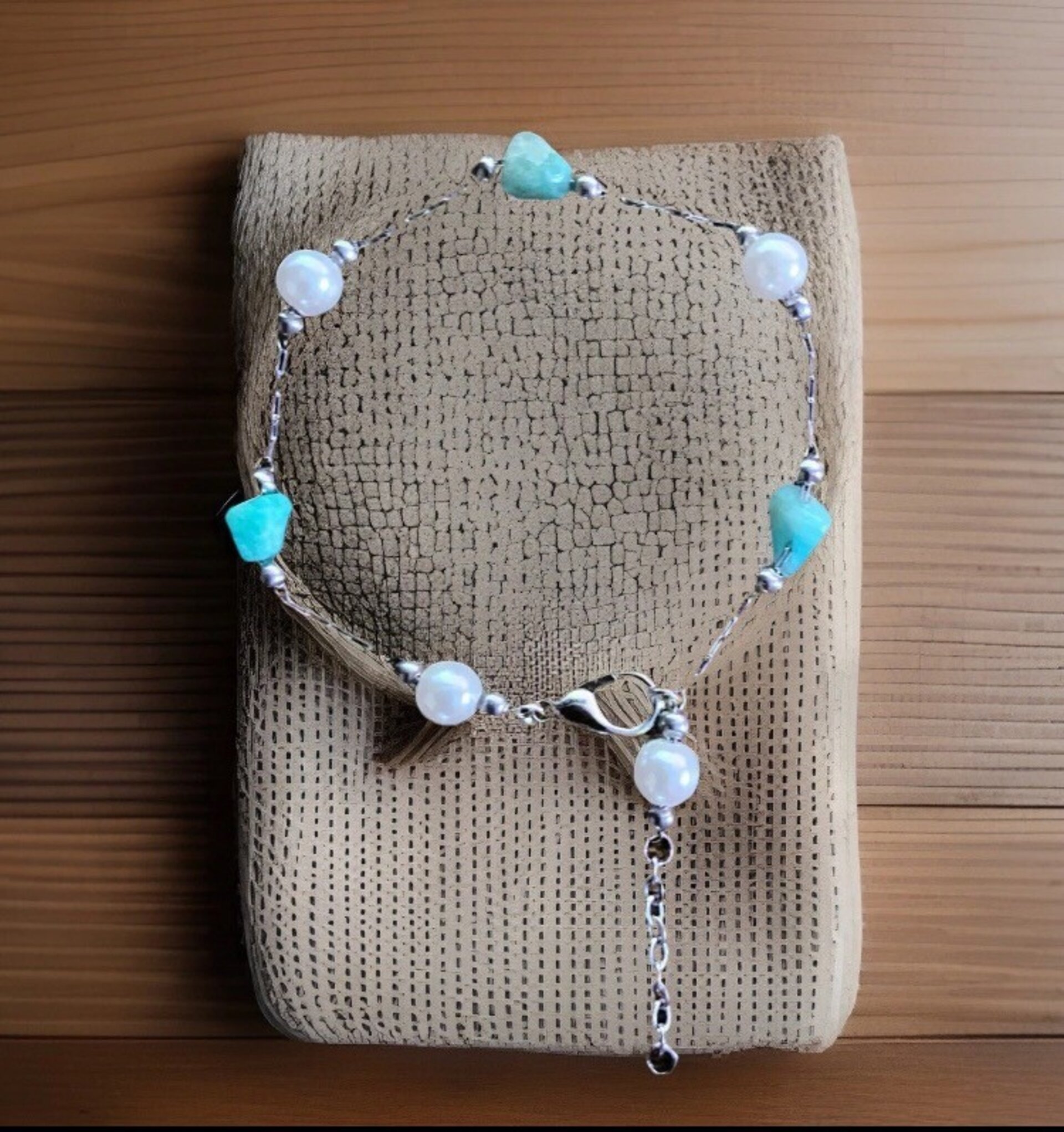 Pulsera de piedras amazonita y perlas - 8