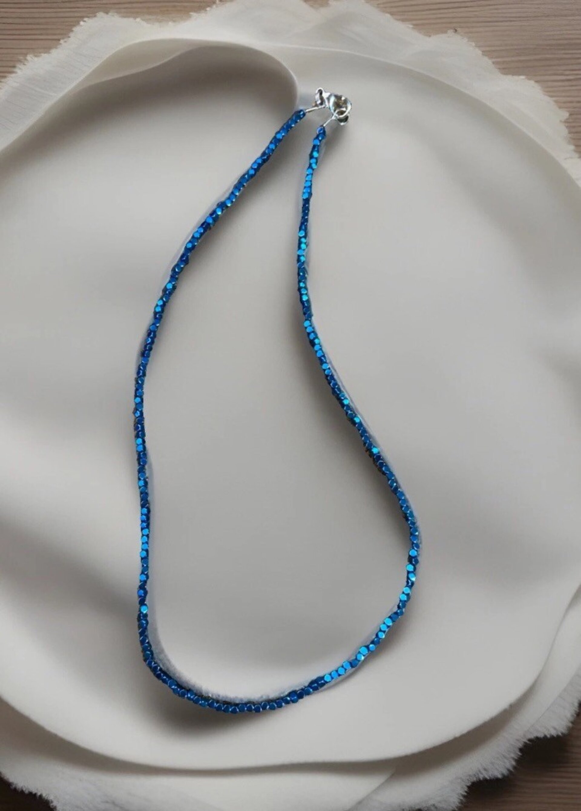 Collar gargantilla de piedra hematita azul - 2