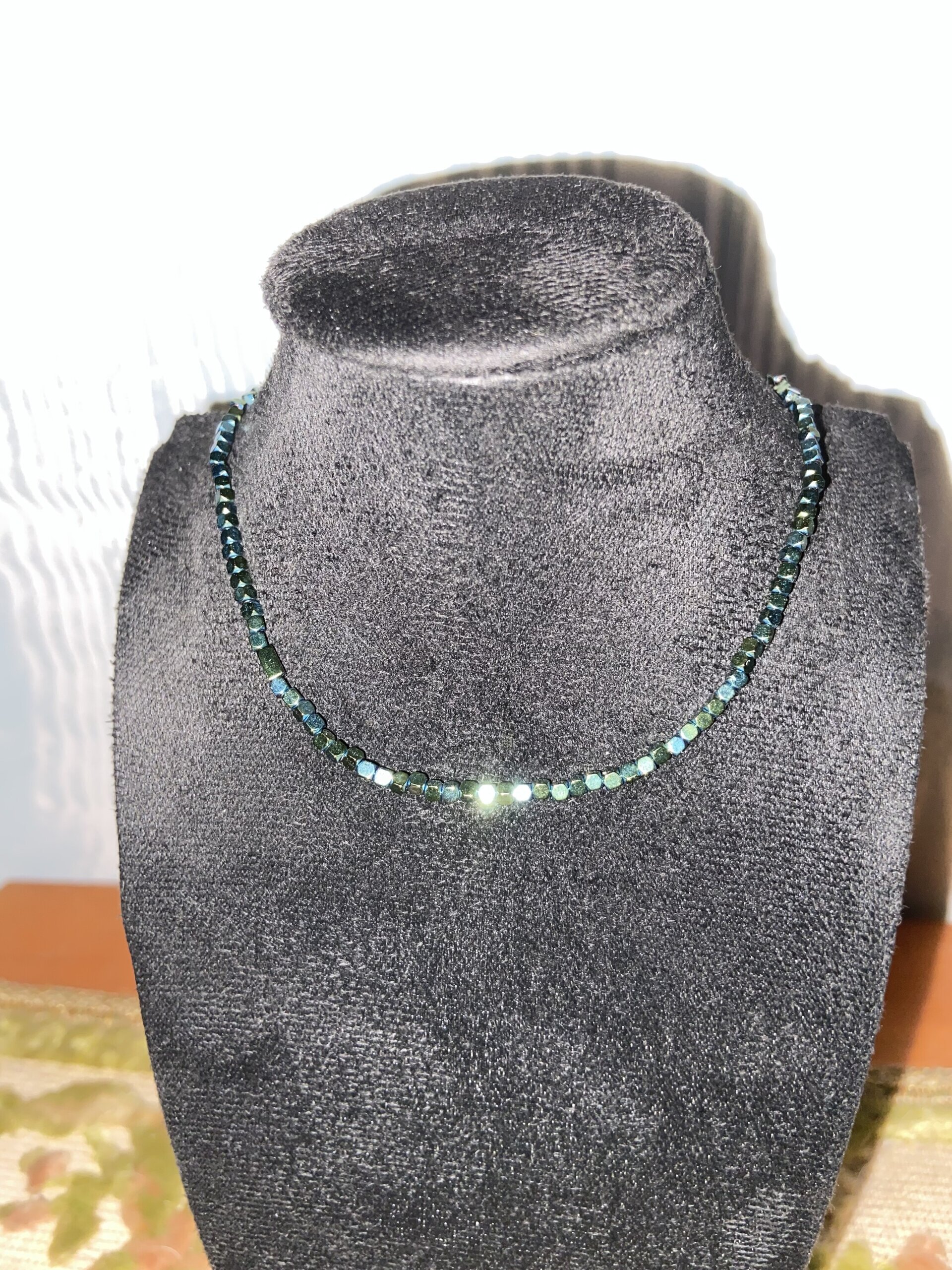 Collar gargantilla de piedra hematita azul - 7
