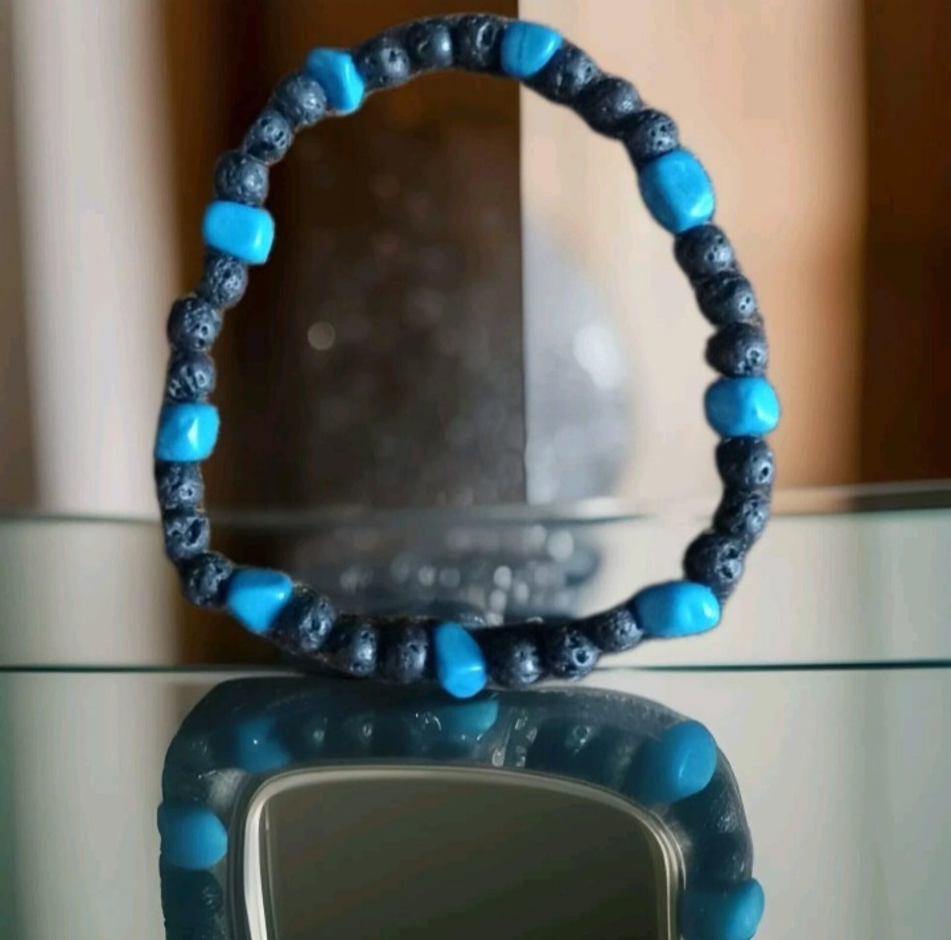 PULSERA PIEDRA VOLCÁNICA Y PIEDRA TURQUESA NATURAL - 5