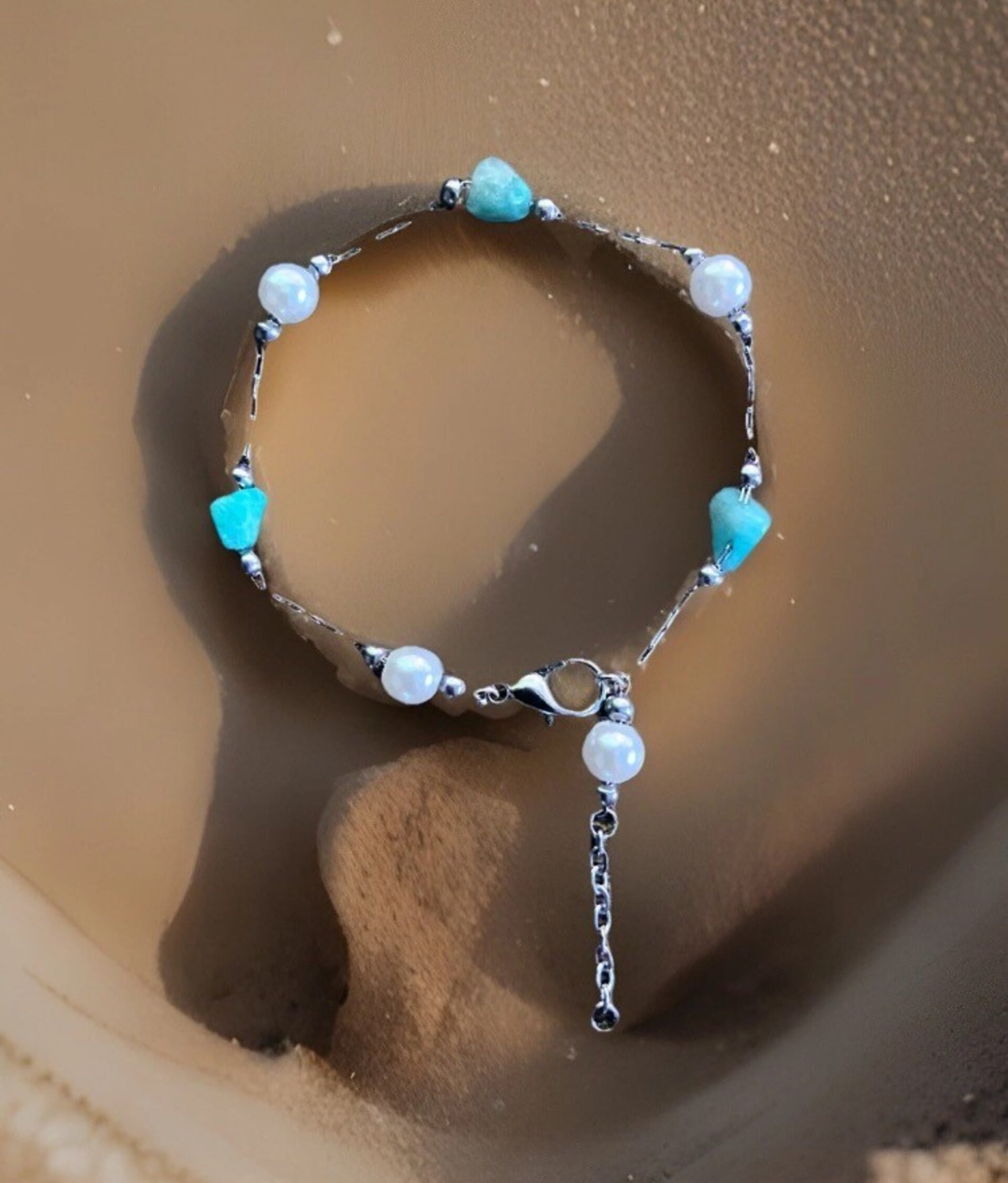 Pulsera de piedras amazonita y perlas - 7