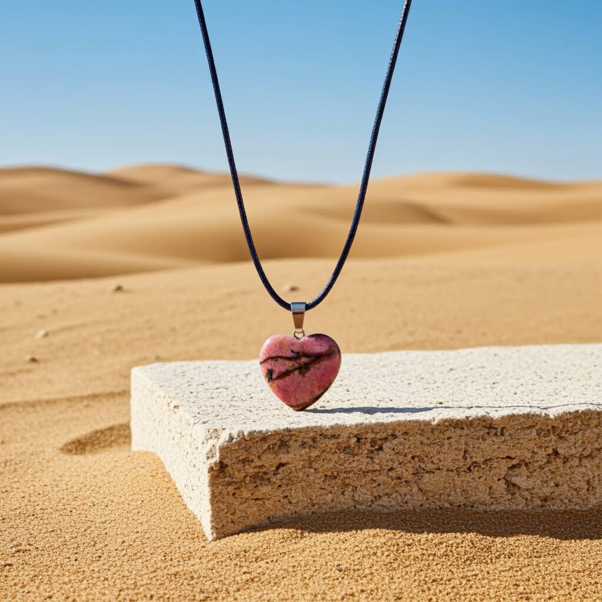 Collar colgante corazón piedra rodonita - 2