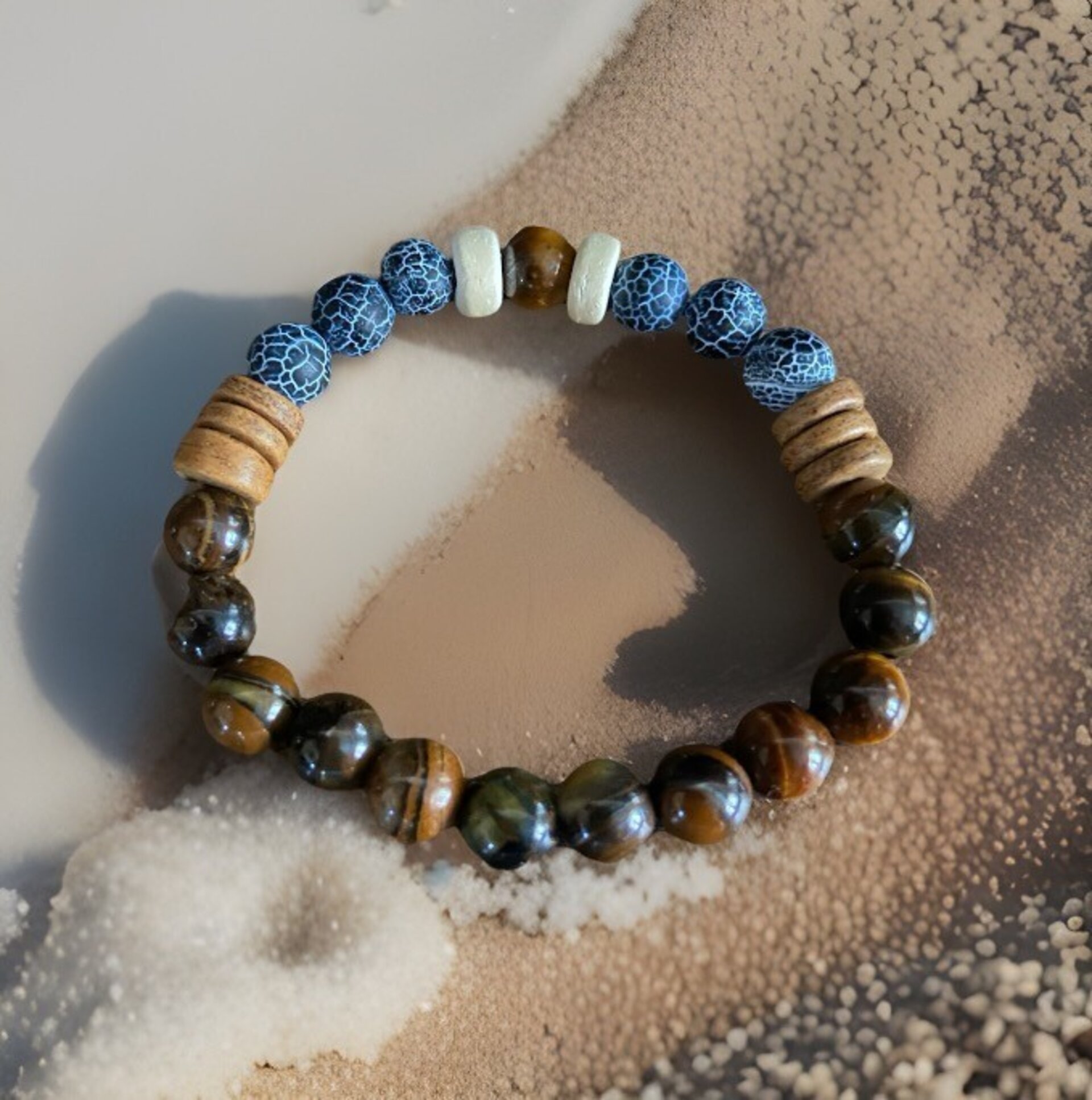 PULSERA UNISEX PIEDRA OJO DE TIGRE Y AGATA NEGRA NATURAL - 3