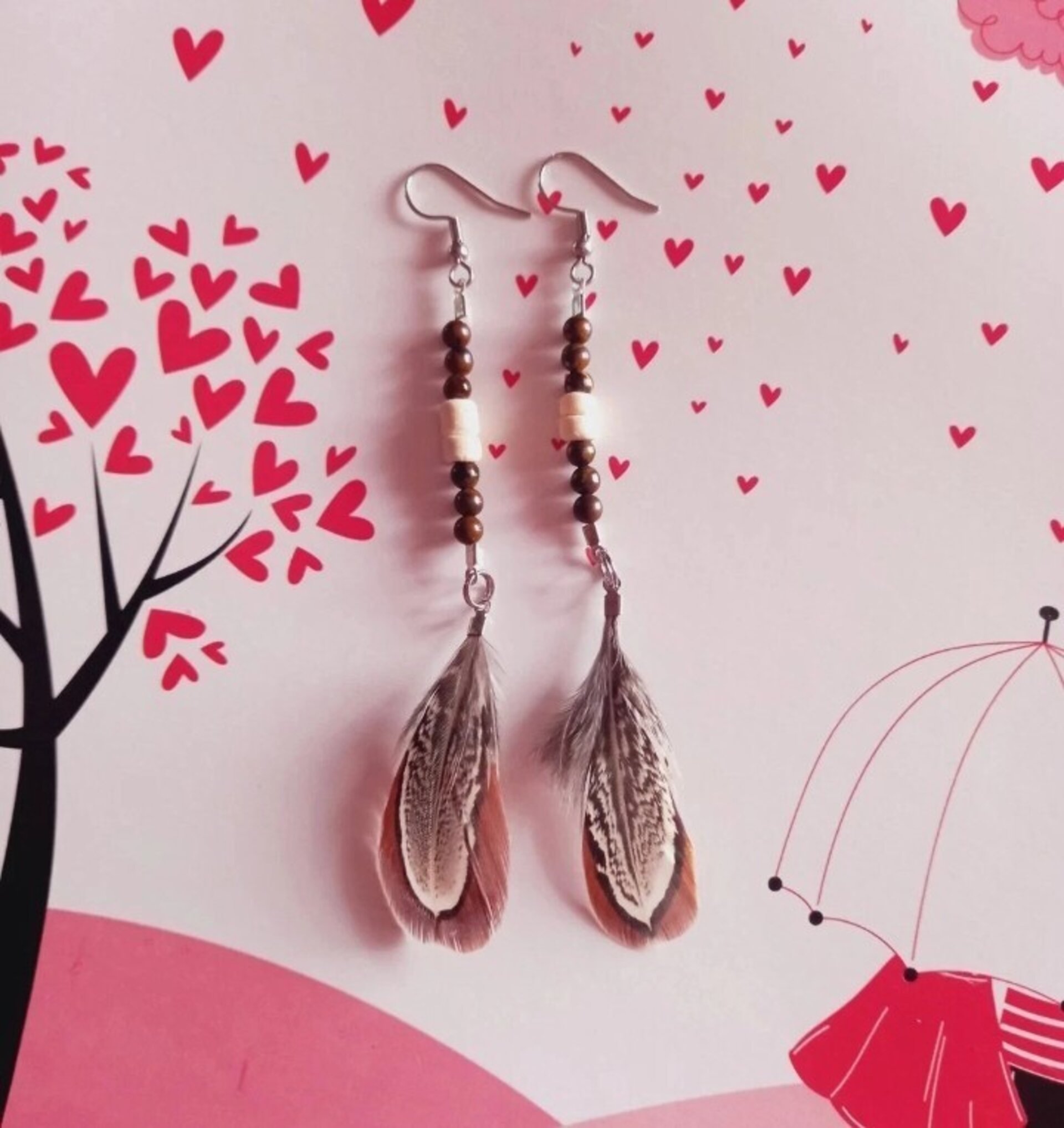 PENDIENTES BOHEMIOS PLUMA NATURAL MARRÓN - 3