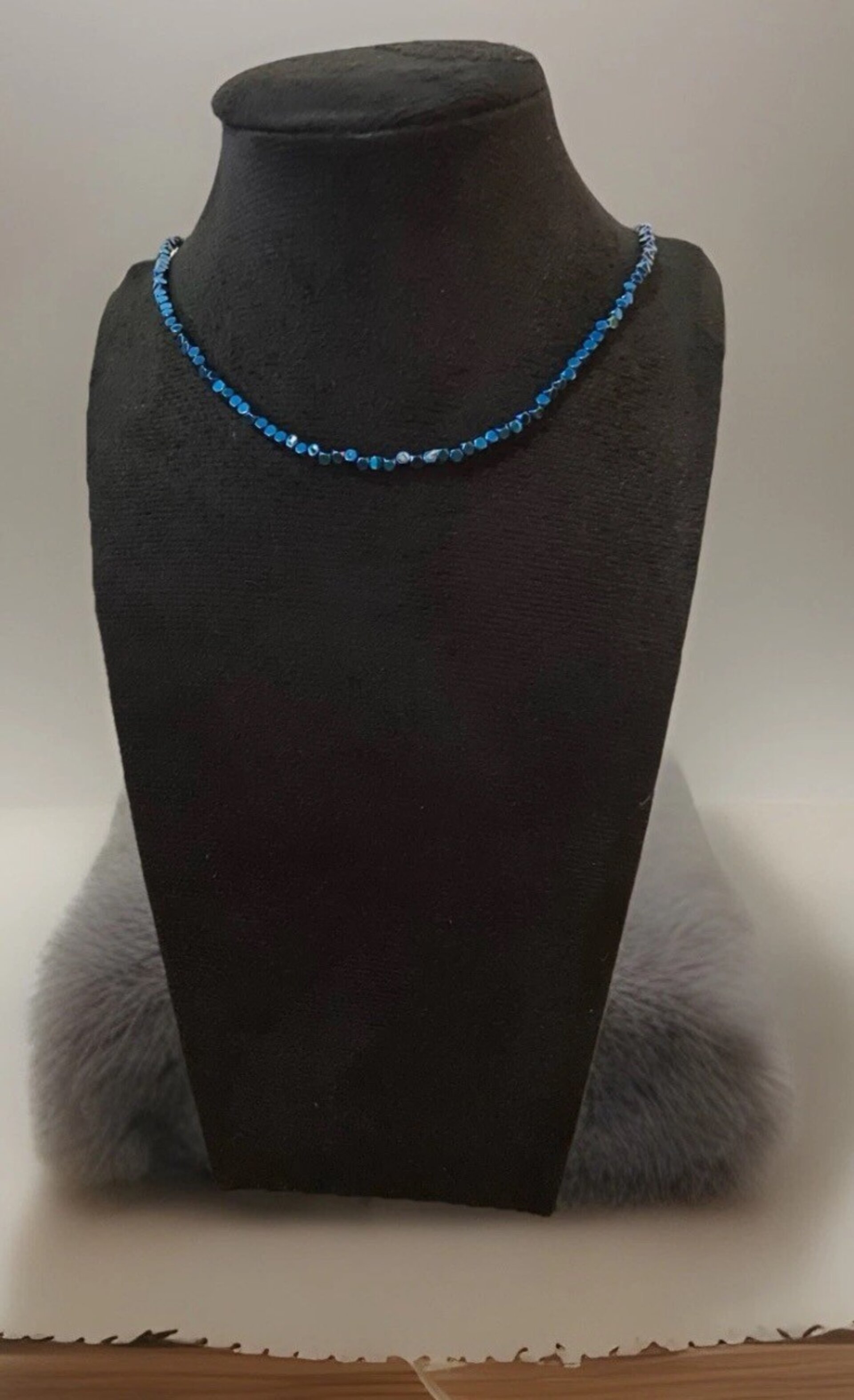 Collar gargantilla de piedra hematita azul - 3