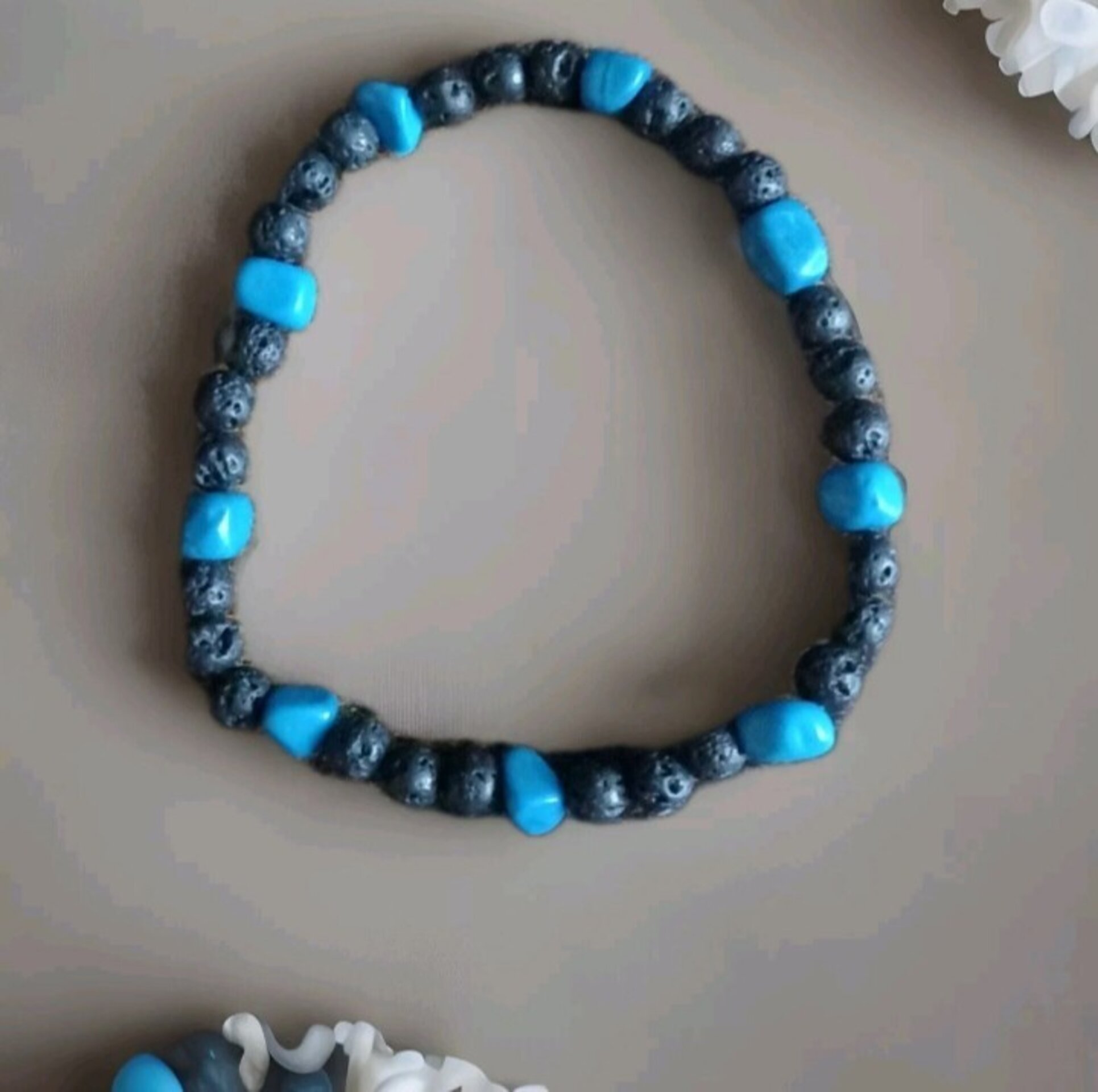 PULSERA PIEDRA VOLCÁNICA Y PIEDRA TURQUESA NATURAL - 6
