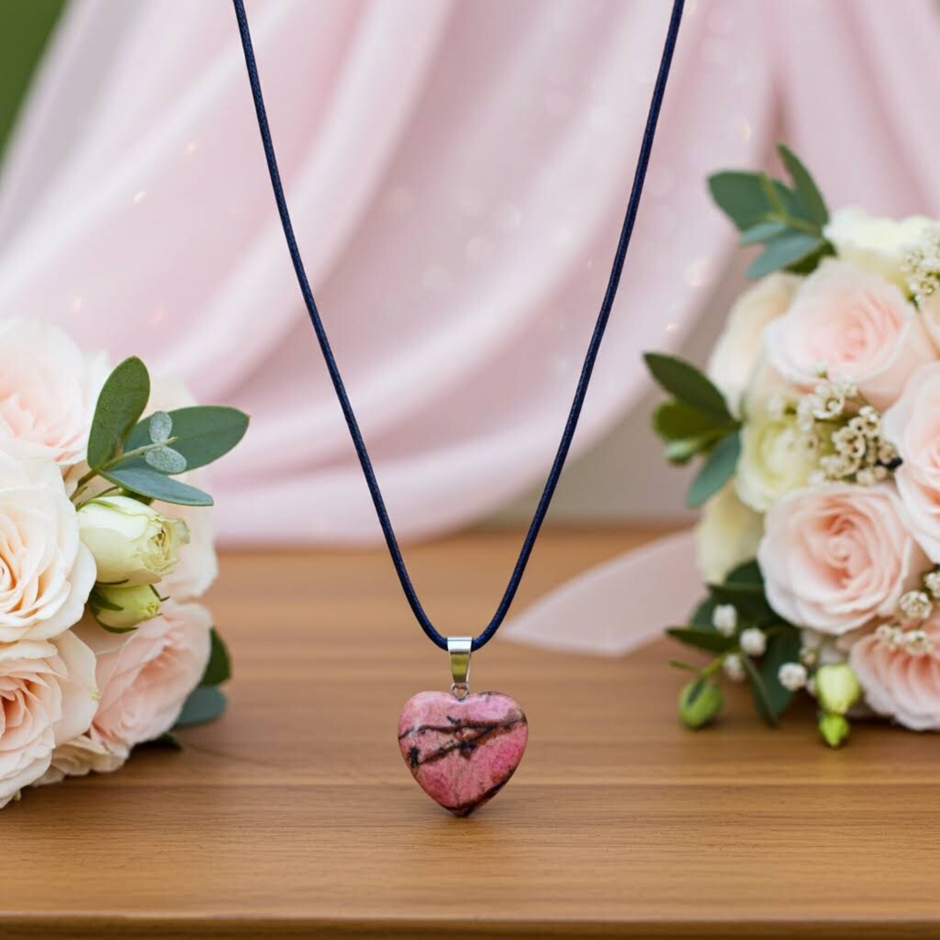 Collar colgante corazón piedra rodonita - 5