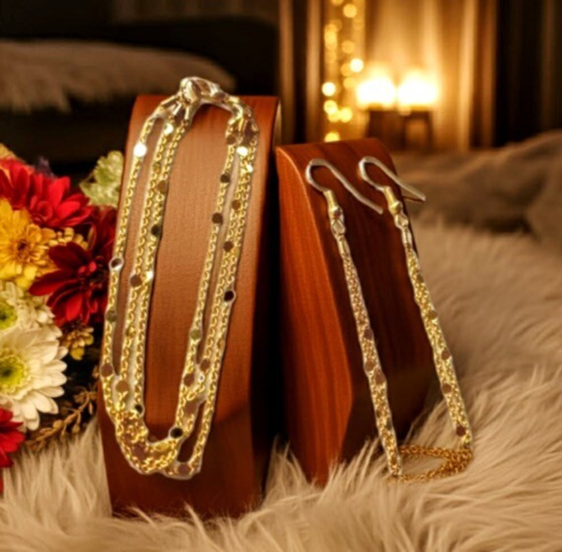 Conjunto pulsera y pendientes de cadena fina color oro - 6