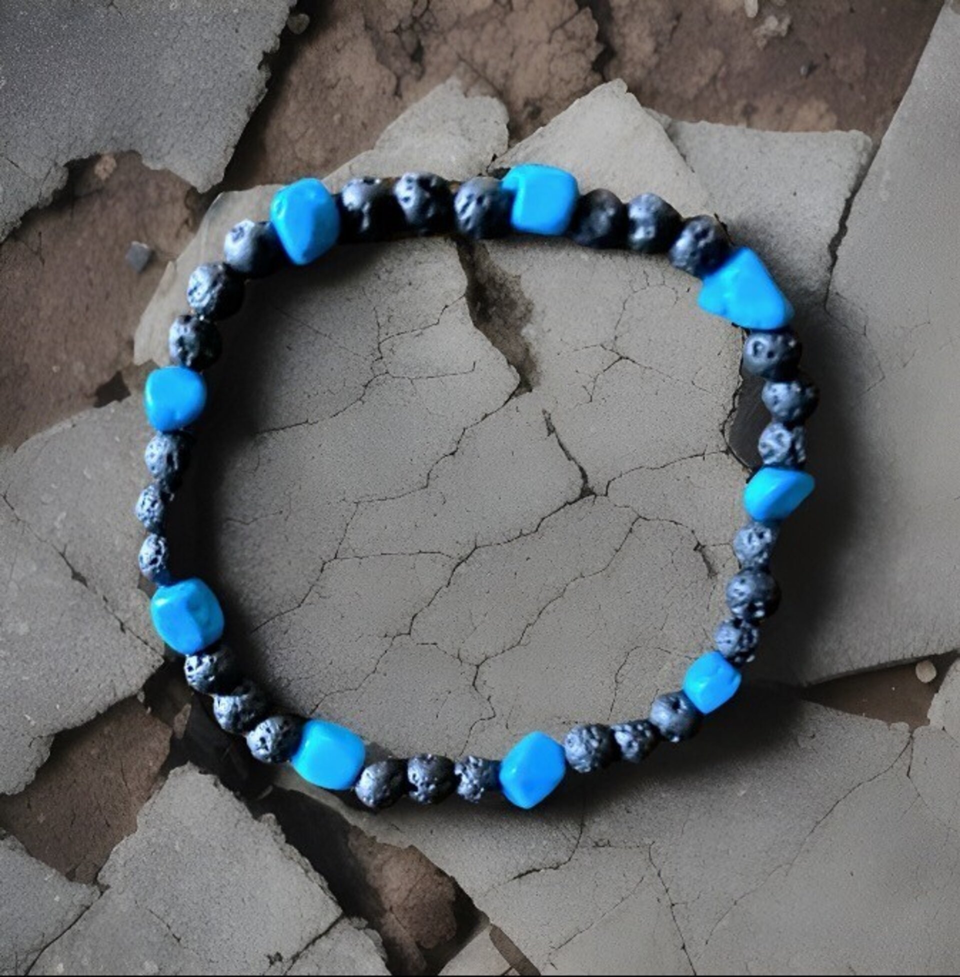 PULSERA PIEDRA VOLCÁNICA Y PIEDRA TURQUESA NATURAL - 2