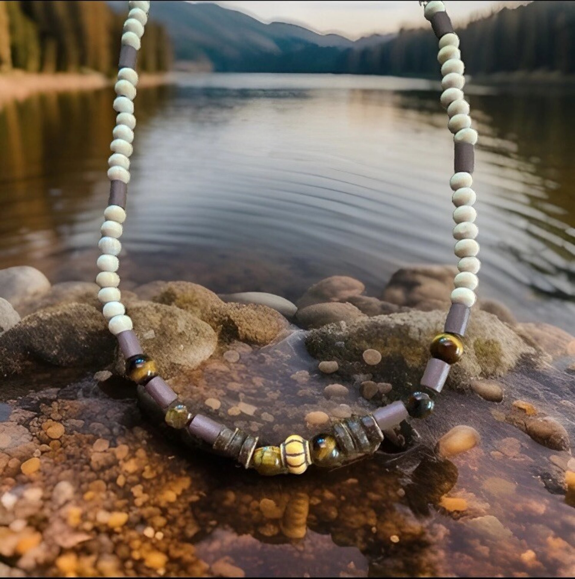 Collar Artesanal Protección Ojo de Tigre, para hombre y mujer - 1