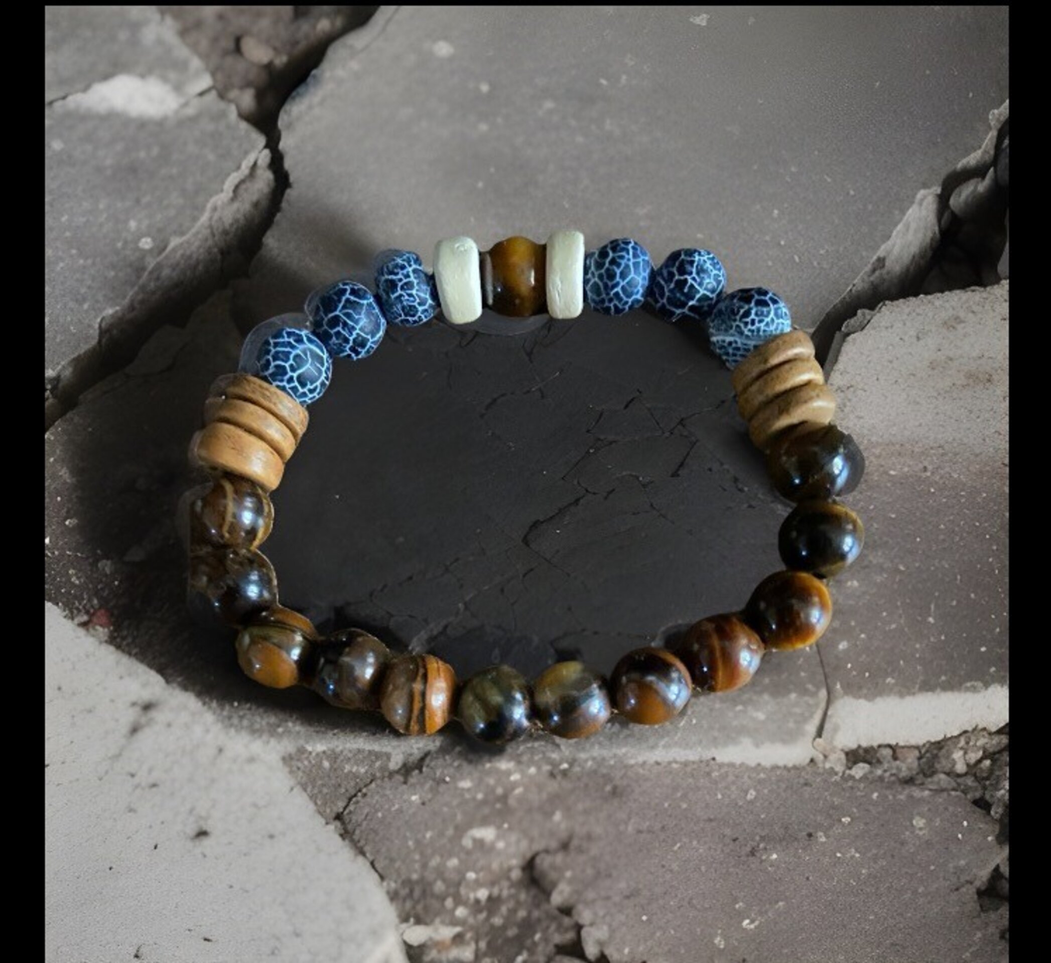 PULSERA UNISEX PIEDRA OJO DE TIGRE Y AGATA NEGRA NATURAL - 4